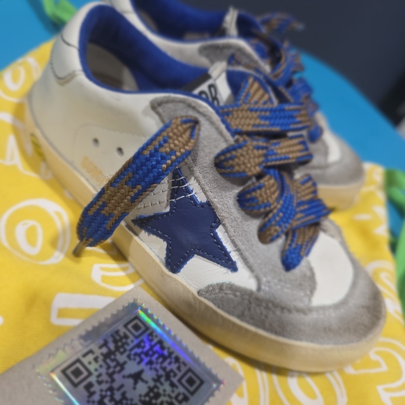  Kids White and Navy Sneakers